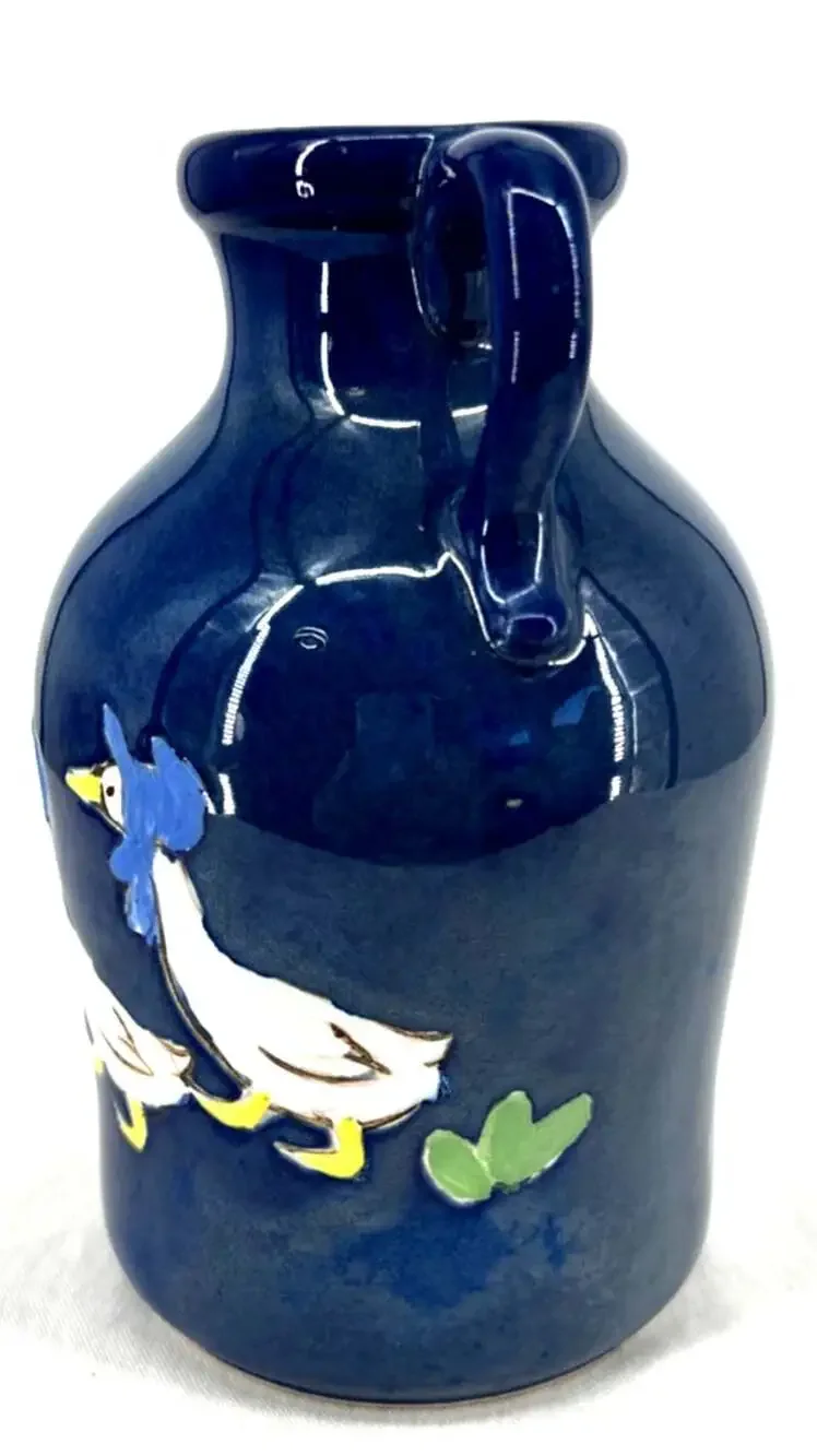 Goose Jug Ceramic Farmhouse Blue  Country Chic Flower Vase 7